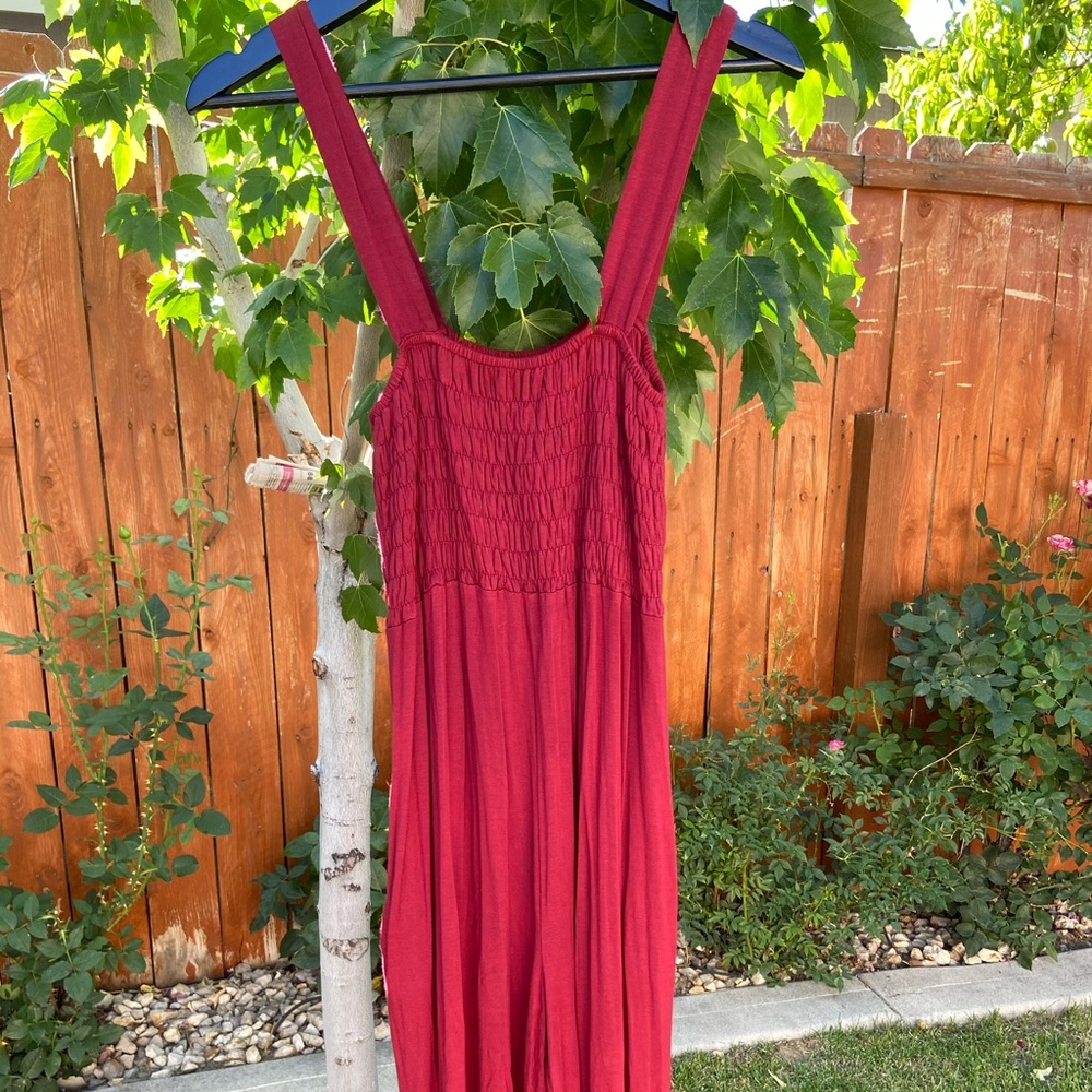 Red short sleeve jumpsuit.